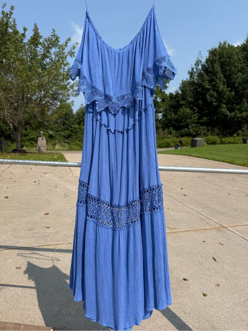 Blue Crochet-Trim Maxi Dress